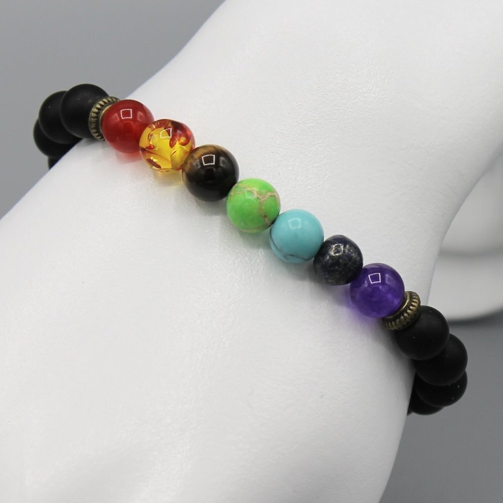 Jewelry bracelet 7 yoga chahra prayer healing balance beaded stretch brand new